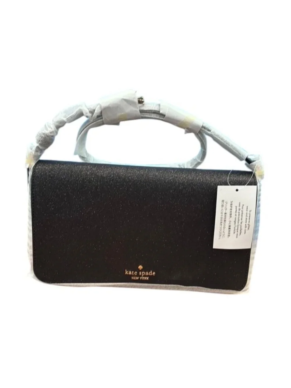 Kate Spade KE595 Tinsel Black Glitter Flap Shoulder Bag NWT $329 Orig Packaging